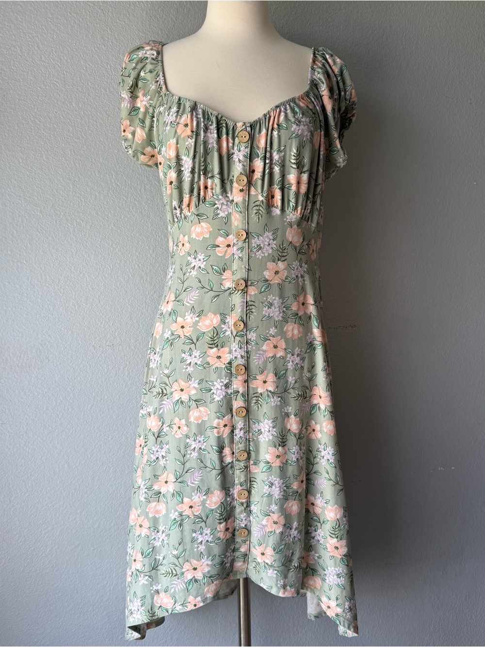 Sweetheart Floral High-Low Dress in Sage Green
